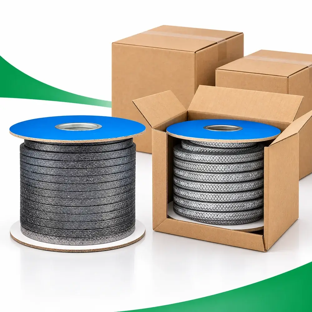 Illustration of packing coils and graphite rings in protective packaging